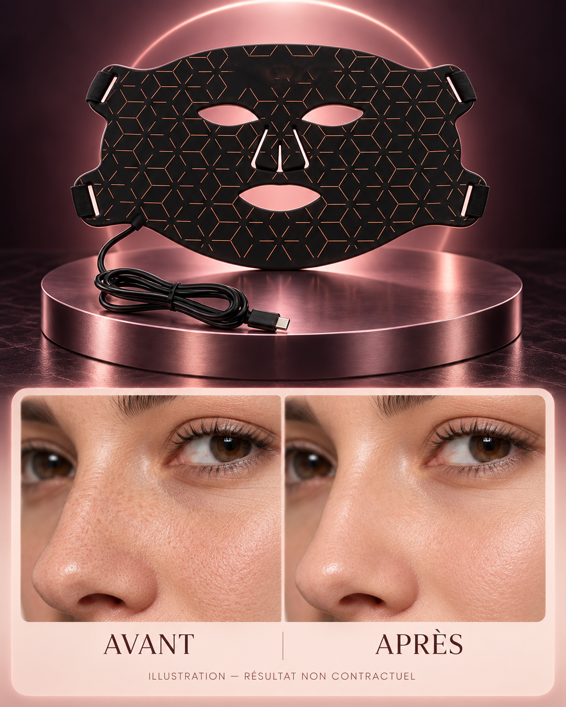 Masque LED Beauté Visage — Soin Professionnel à Domicile