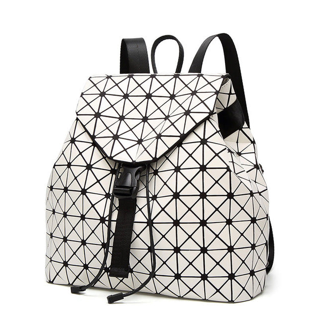 Women Backpack Luminous Geometric Plaid Sequin Female Backpacks For Teenage Girls Bagpack Drawstring Bag Holographic Backpack