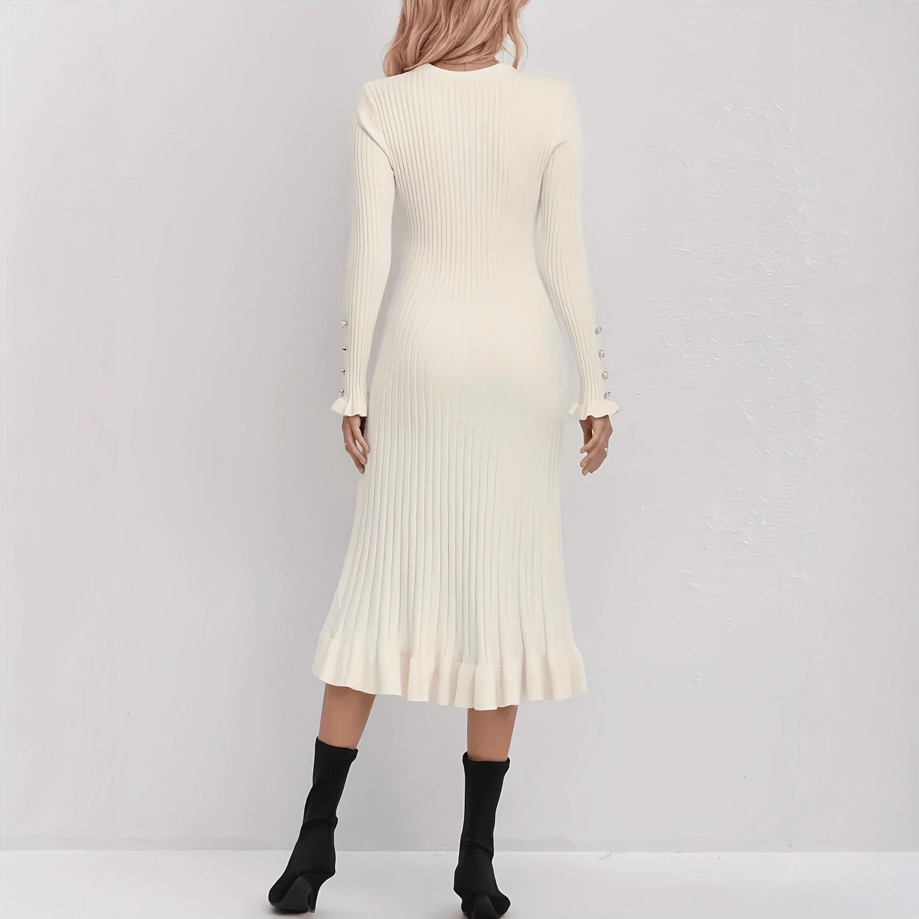 Elegant Casual Knitted Dress for Women, Solid Color Simple Versatile Dress