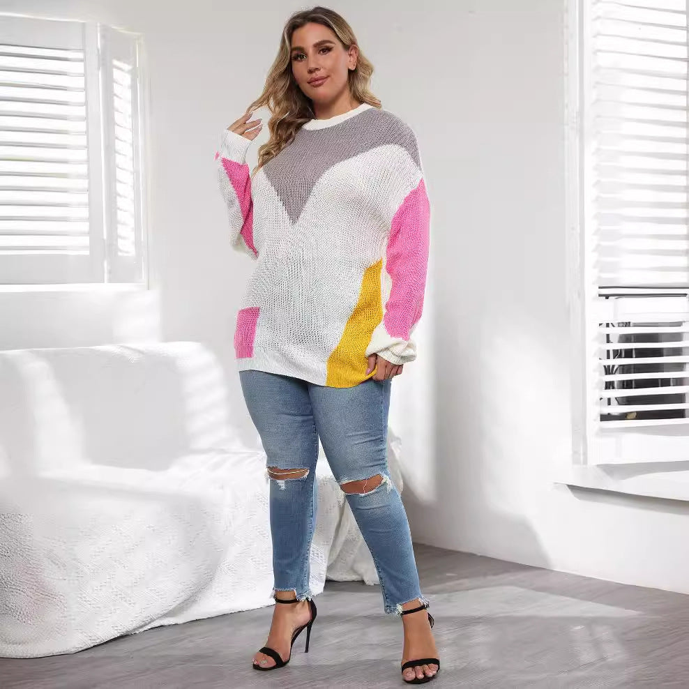 Women's Knit Sweater Plus Size Loose Casual Crewneck Sweater