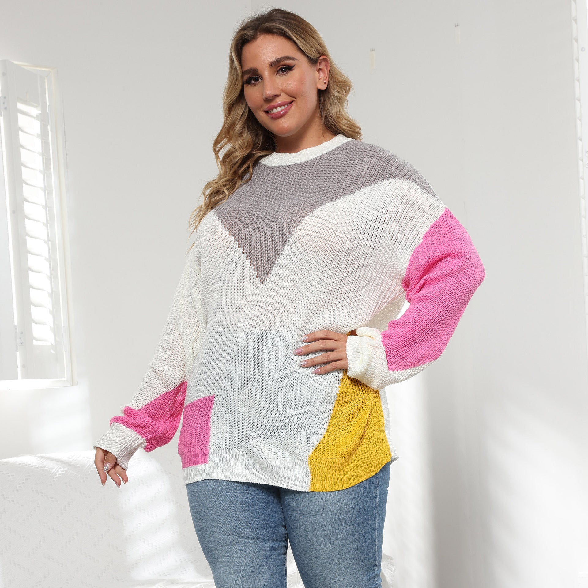 Women's Knit Sweater Plus Size Loose Casual Crewneck Sweater