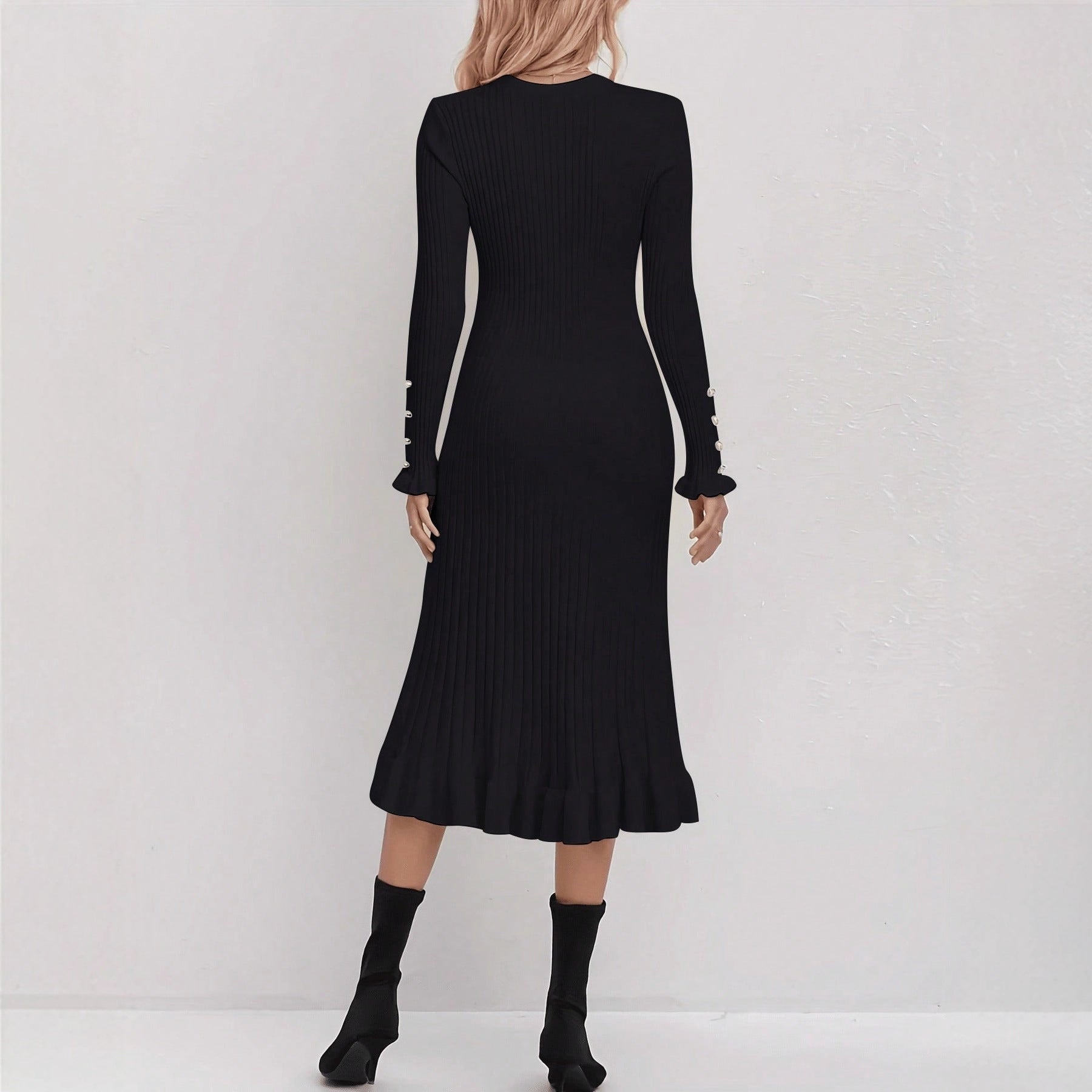 Elegant Casual Knitted Dress for Women, Solid Color Simple Versatile Dress