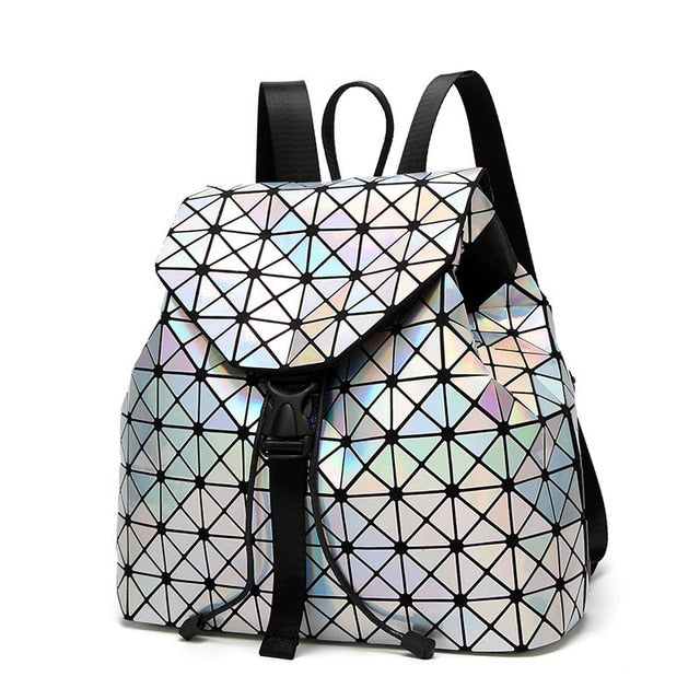 Women Backpack Luminous Geometric Plaid Sequin Female Backpacks For Teenage Girls Bagpack Drawstring Bag Holographic Backpack