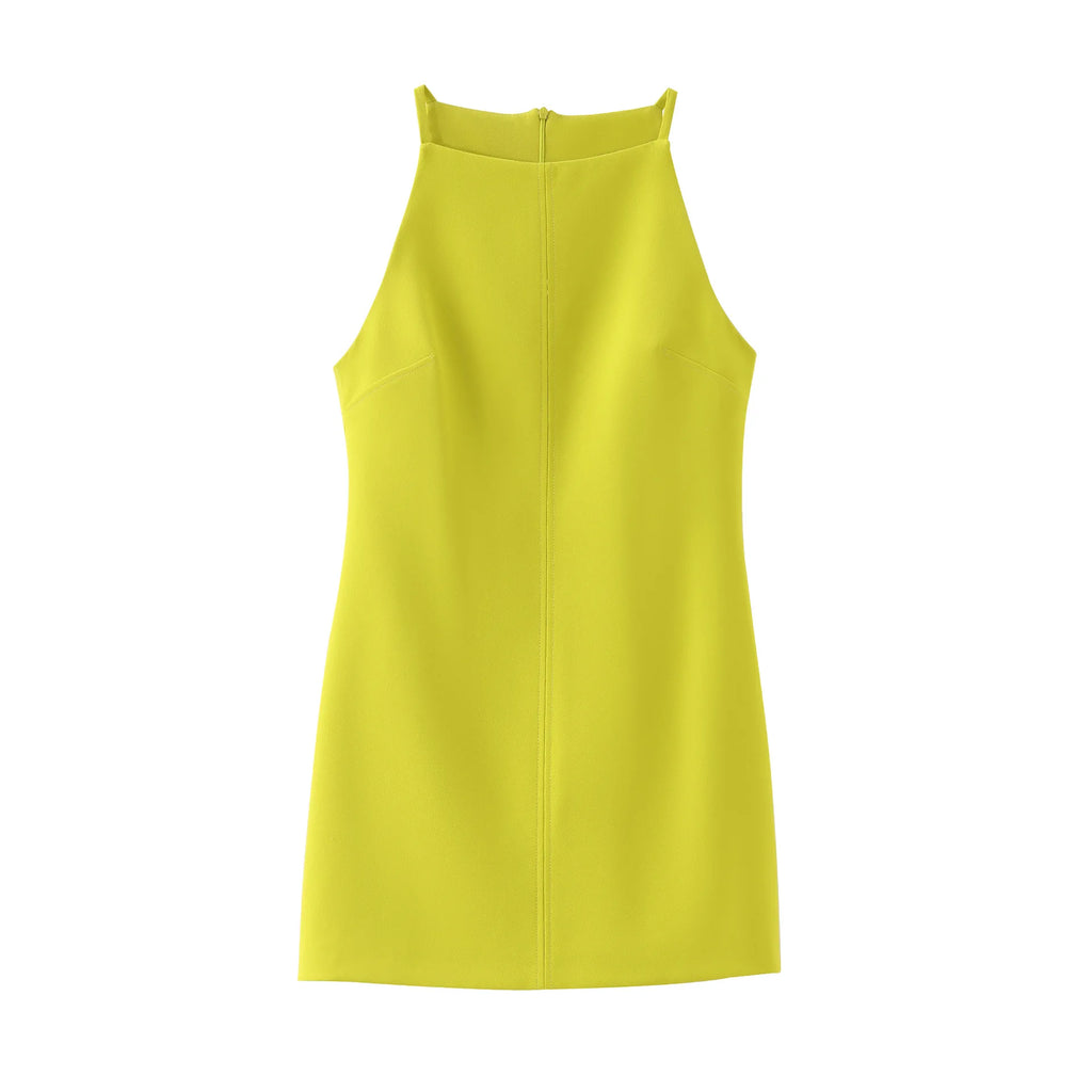 Robe Courte Col Droit Sans Manches Slim Fit