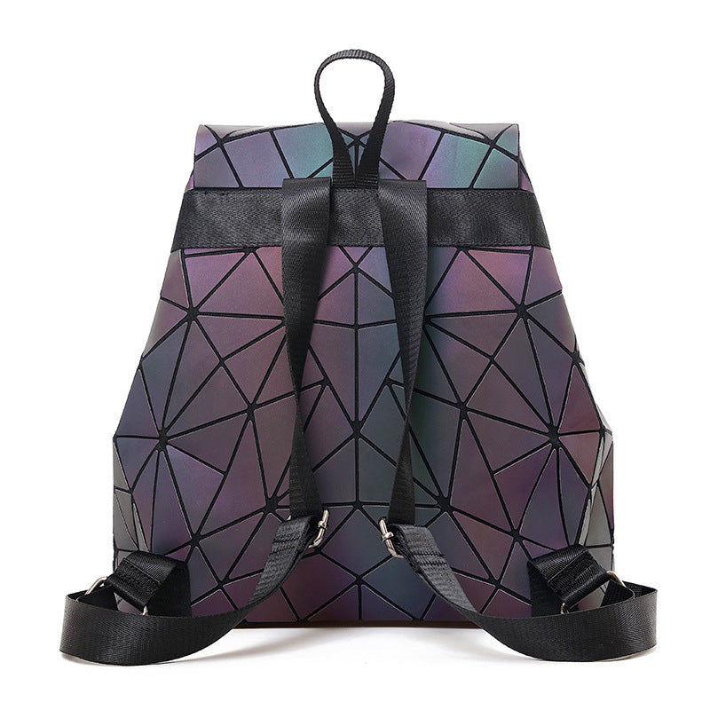 Women Backpack Luminous Geometric Plaid Sequin Female Backpacks For Teenage Girls Bagpack Drawstring Bag Holographic Backpack