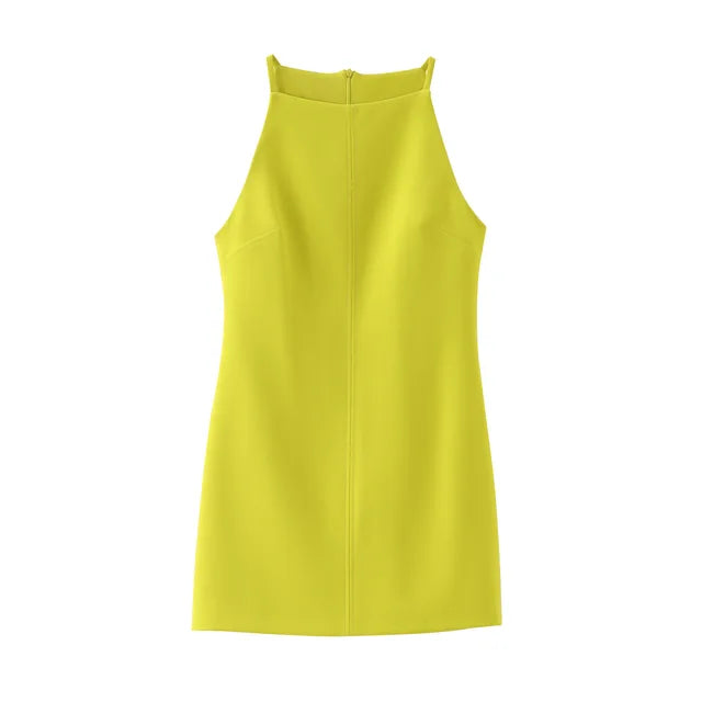 Robe Courte Col Droit Sans Manches Slim Fit