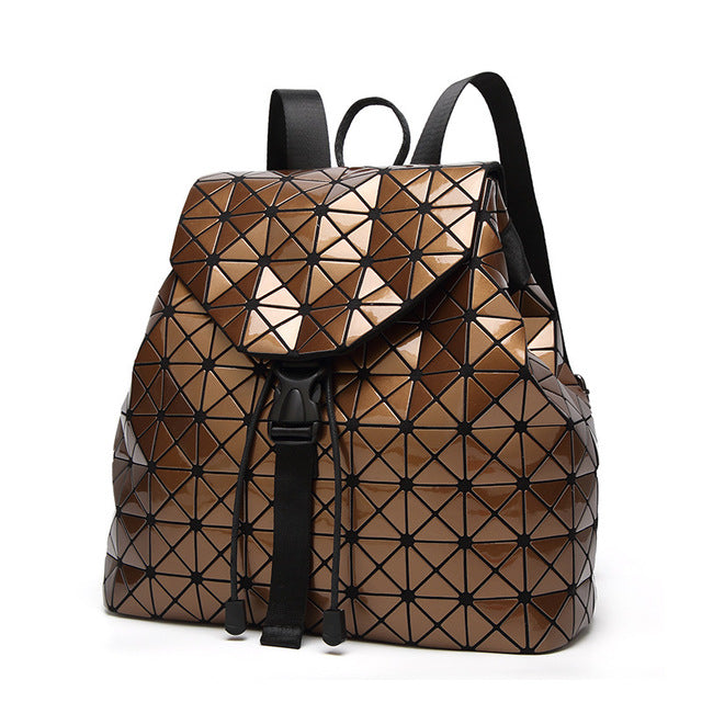 Women Backpack Luminous Geometric Plaid Sequin Female Backpacks For Teenage Girls Bagpack Drawstring Bag Holographic Backpack