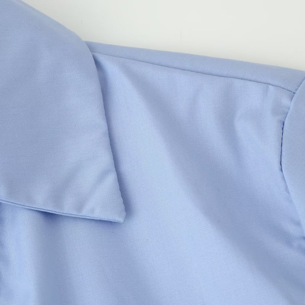 Satin waist cinched lapel long sleeved shirt