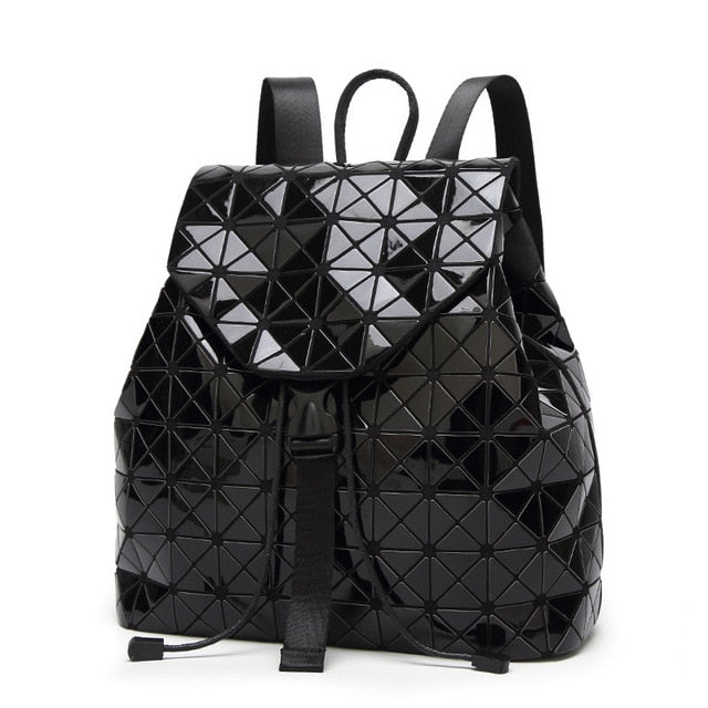 Women Backpack Luminous Geometric Plaid Sequin Female Backpacks For Teenage Girls Bagpack Drawstring Bag Holographic Backpack