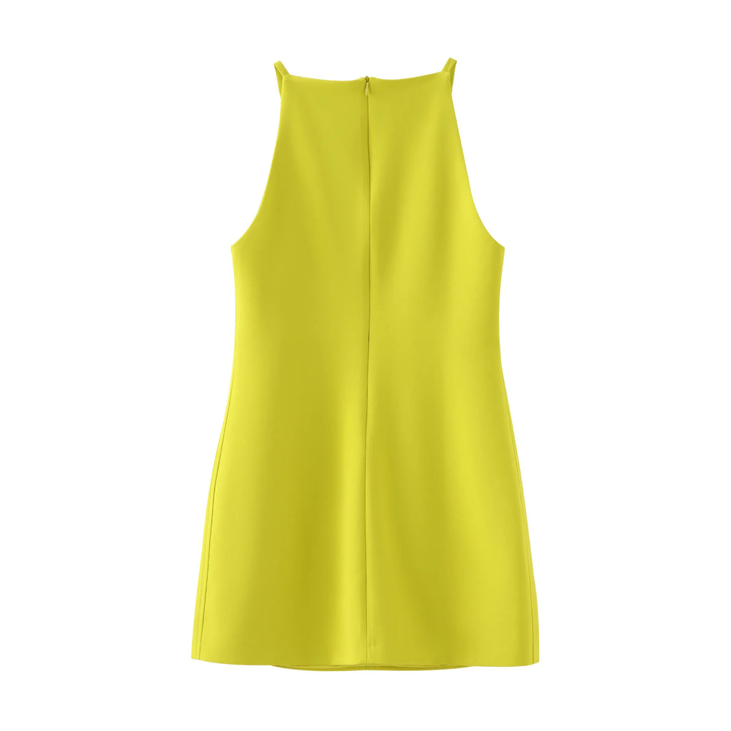 Robe Courte Col Droit Sans Manches Slim Fit