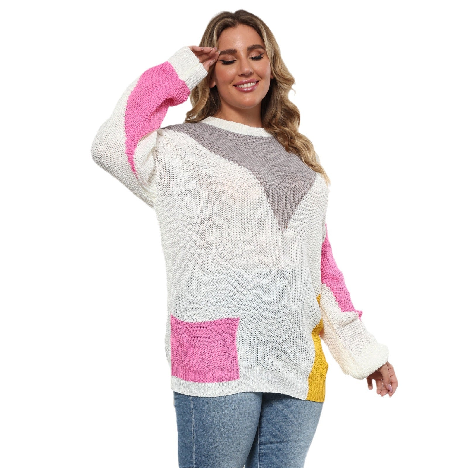 Women's Knit Sweater Plus Size Loose Casual Crewneck Sweater