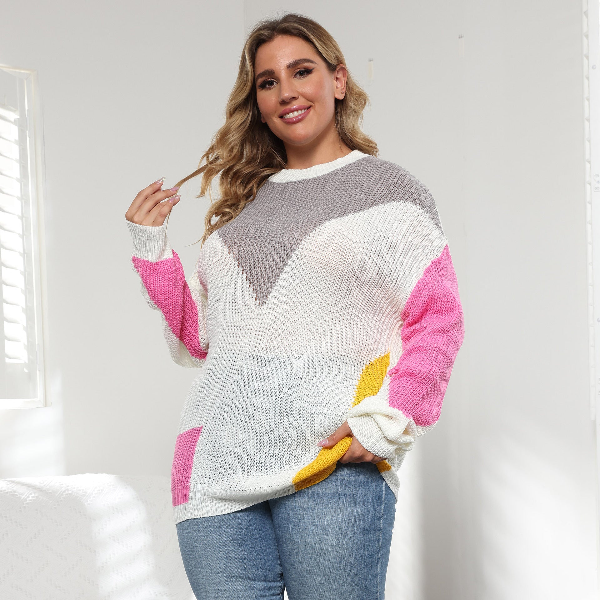 Women's Knit Sweater Plus Size Loose Casual Crewneck Sweater