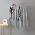 Round neck embroidered sweater loose wide leg pants two-piece set for women