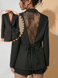 New high-end back thin lace see through strap waist cinching suit jacket women's black suit jacket