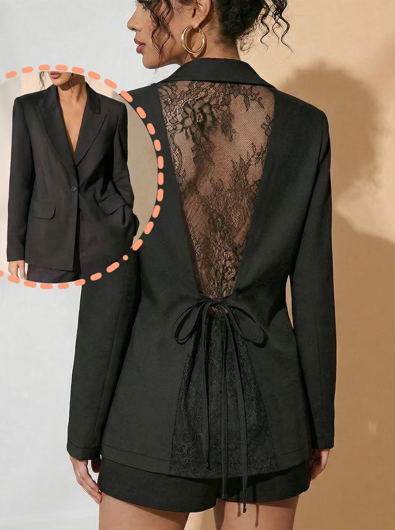 New high-end back thin lace see through strap waist cinching suit jacket women's black suit jacket